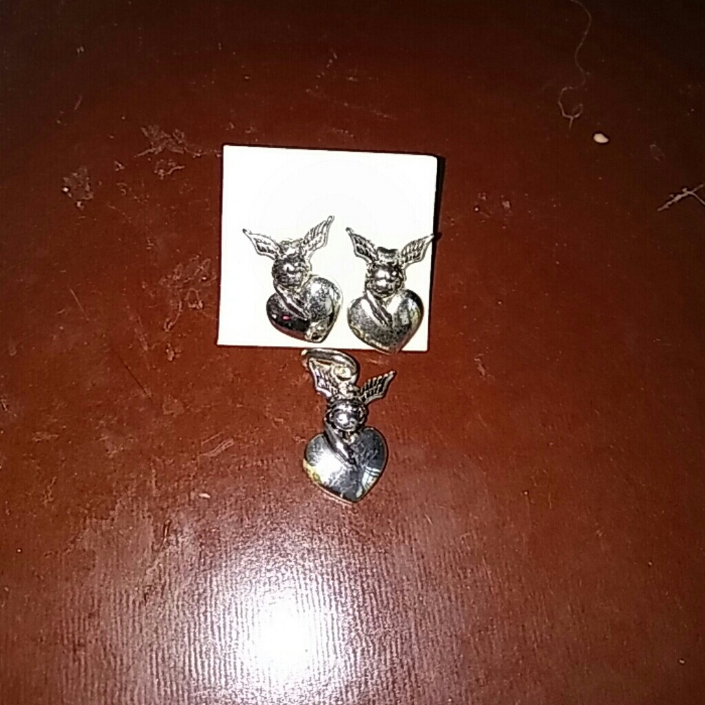 Cute angel earrings with matching pendant